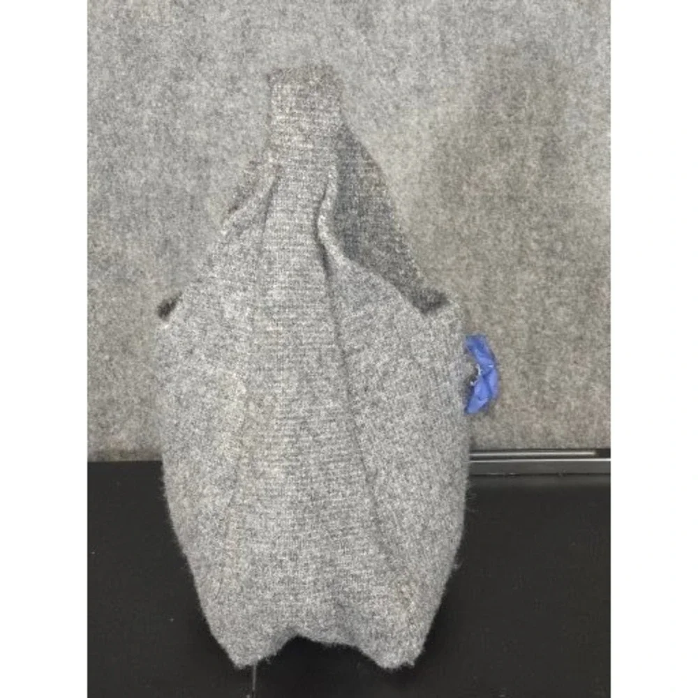 Grey‎ Knit Wool Blend Slouchy Hobo Bag Blue Flower Pin Minimalist Tote Hipster